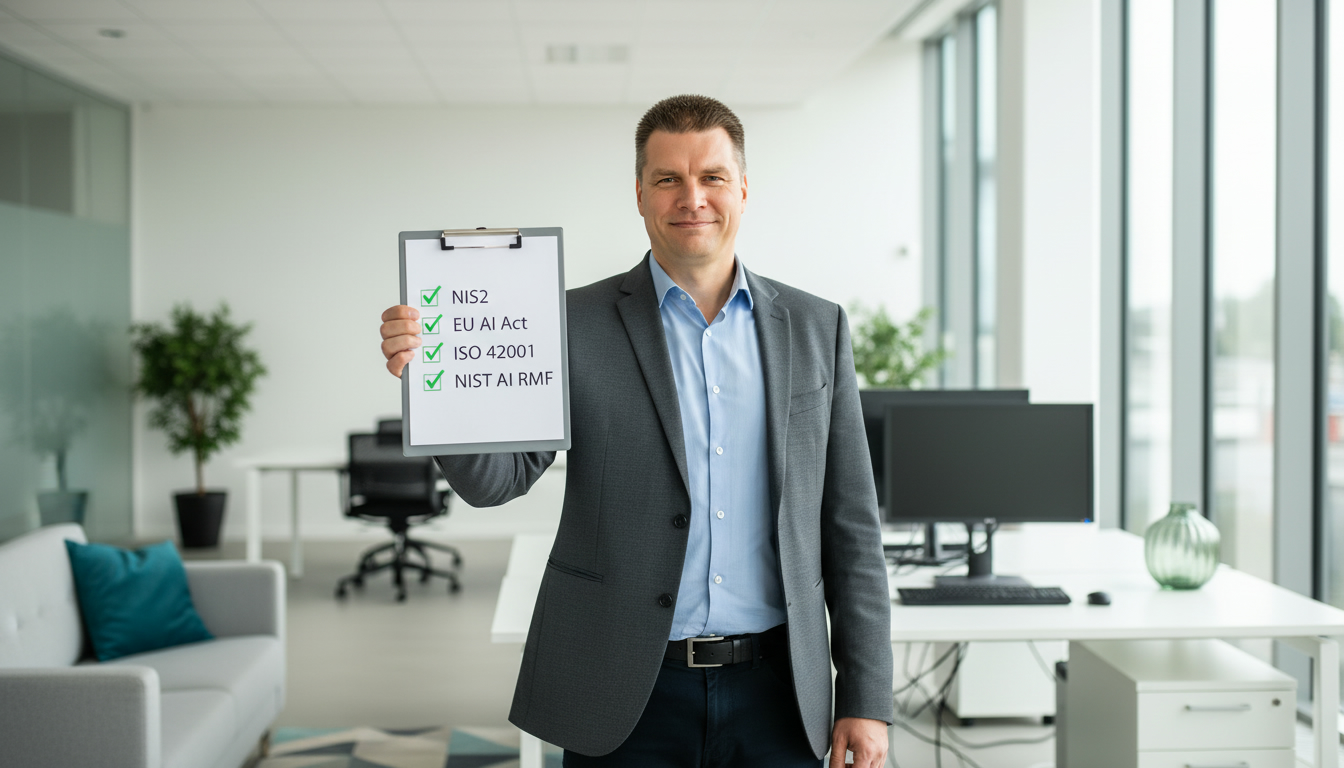 René Hoyer mit Governance-Checkliste: NIS2, EU AI Act, ISO 42001, NIST AI RMF