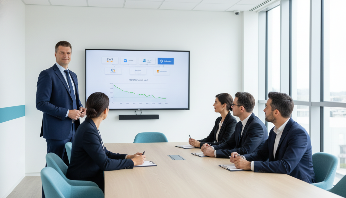 René Hoyer präsentiert eine Cloud-Übersicht mit Anbietern, Workloads und sinkenden Cloud-Kosten